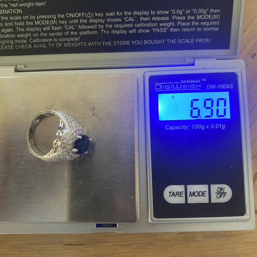 Sapphire Blue and Silver Statement Ring 6.9 grams size 10
